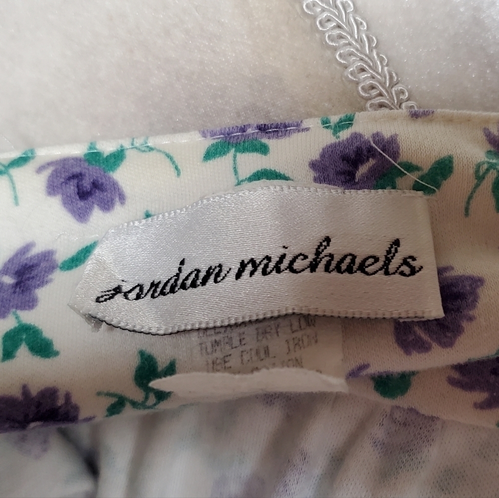 VINTAGE 80s Jordan Michaels Calico Ditsy Floral Short Sleeve Stretchy Midi Dress - Picture 14 of 15